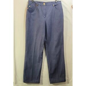 ST JOHN SPORT Women's Blue Straight Leg Jeans Pants Size 12 Cotton Stretch Flaw